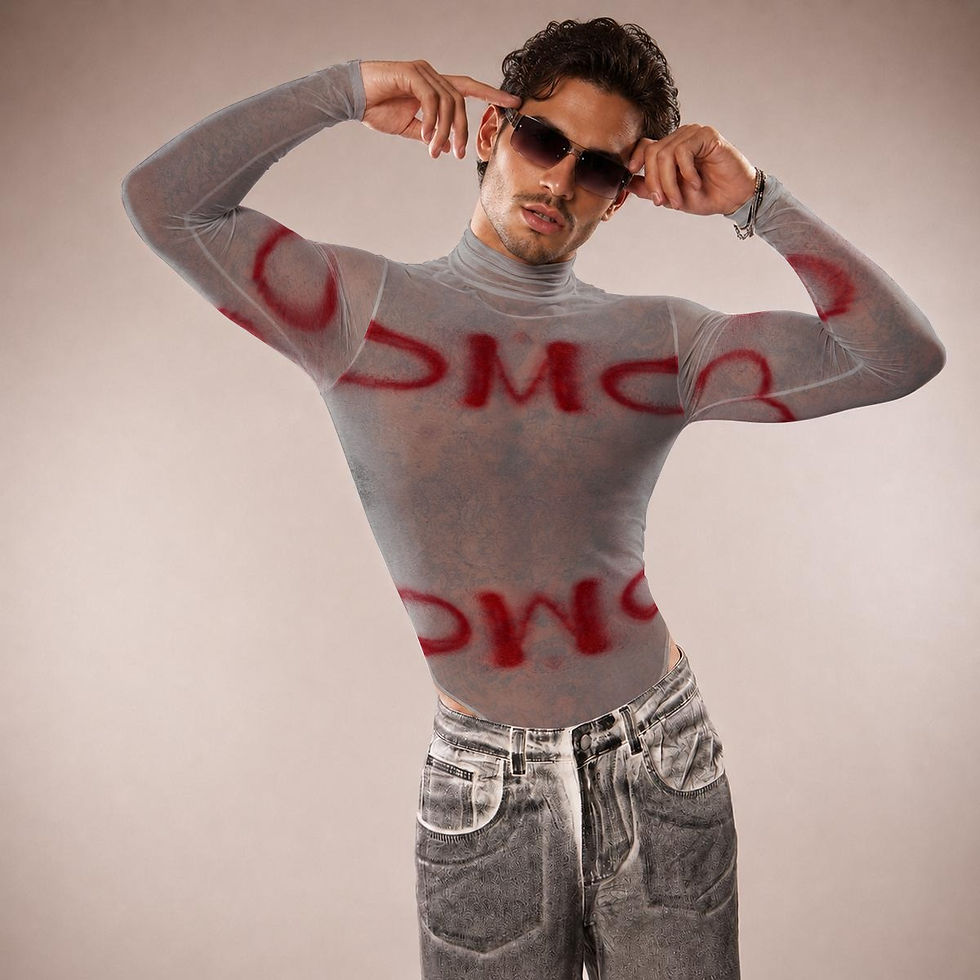 Miniatura: All-Over Print Men's Mesh Turtleneck Long Sleeve Bodysuit