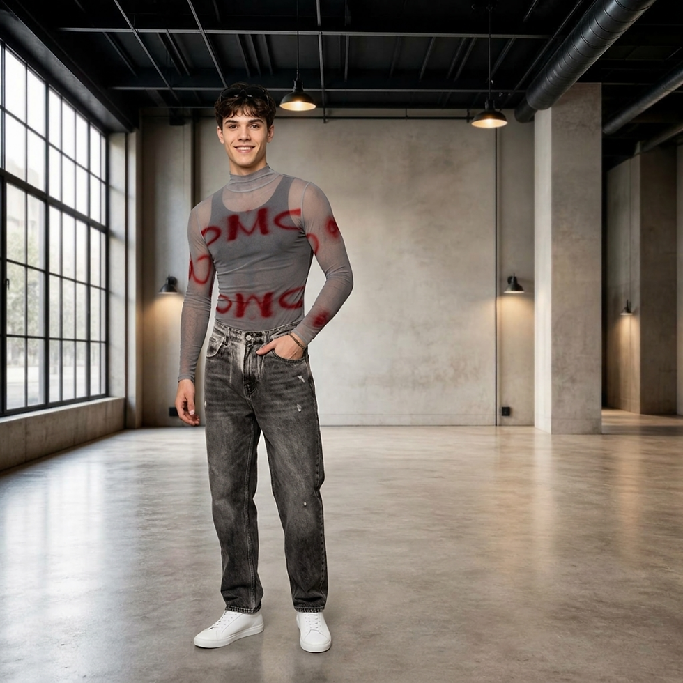 Miniatura: All-Over Print Men's Mesh Turtleneck Long Sleeve Bodysuit