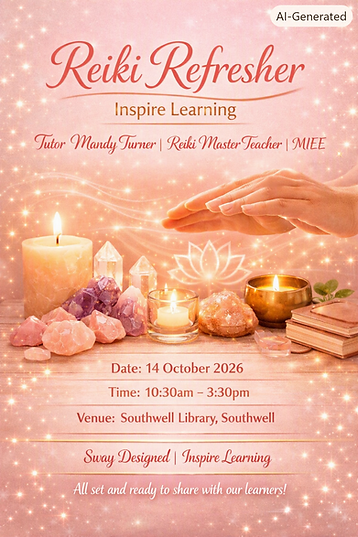 reiki, reiki refresher, mandy urner, southwell, library course inspire learning,