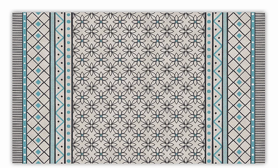 Almond - Vinyl Floor Mat - Light blue geometric pattern
