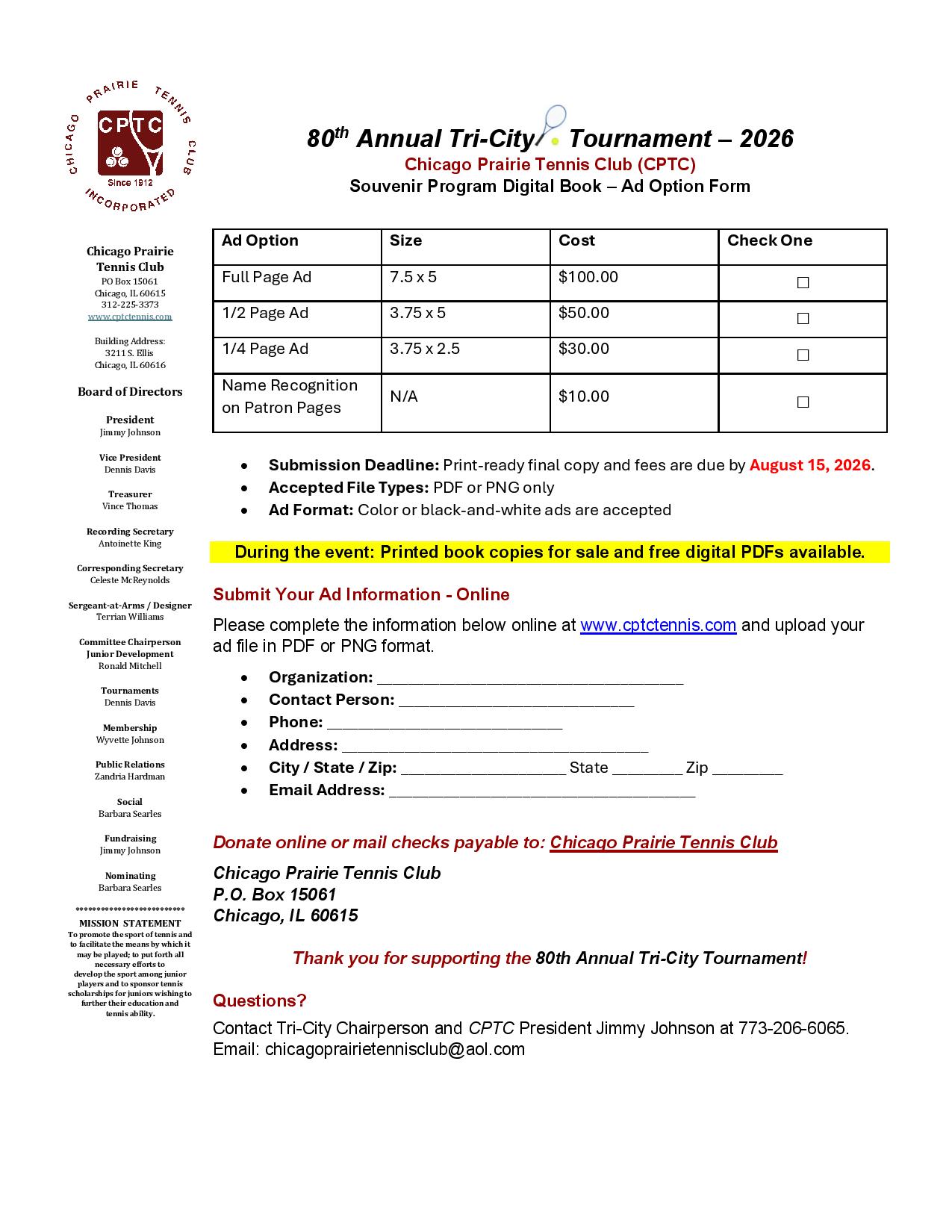 Tri-City Tournament Ad Book