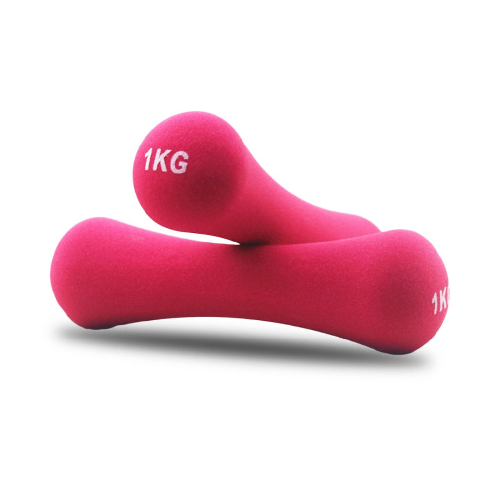 Thumbnail: Par de halteres de 1kg rosa para fitness.