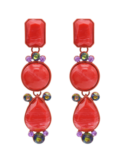 Brincos vintage de pedras vermelhas com design retrô