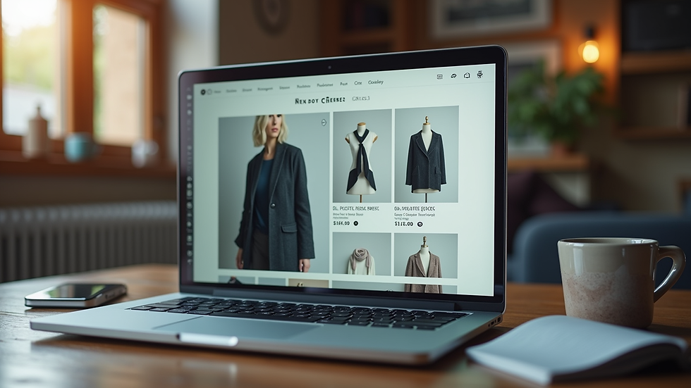 Close-up view of a laptop screen showing an online fashion store