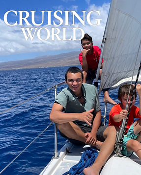 Cruising world magazine, keiki on front of boat