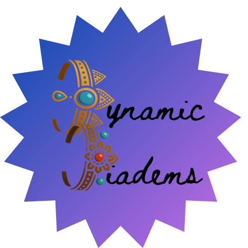 Dynamic Diadems LLC Logo: The words are stylistically written on a nova shape.