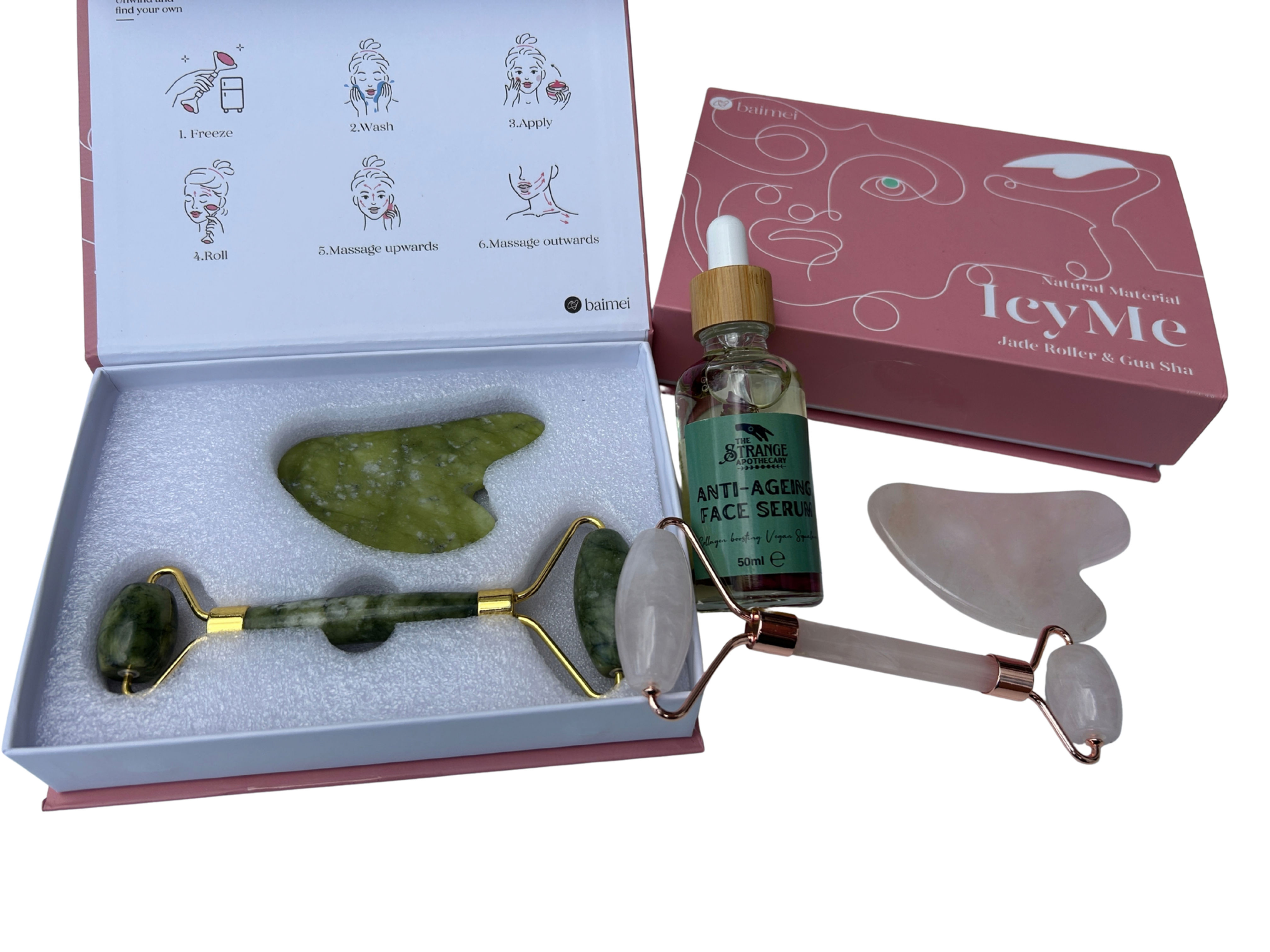 Rose Quartz /Jade Gua Sha & Roller Massage Set
