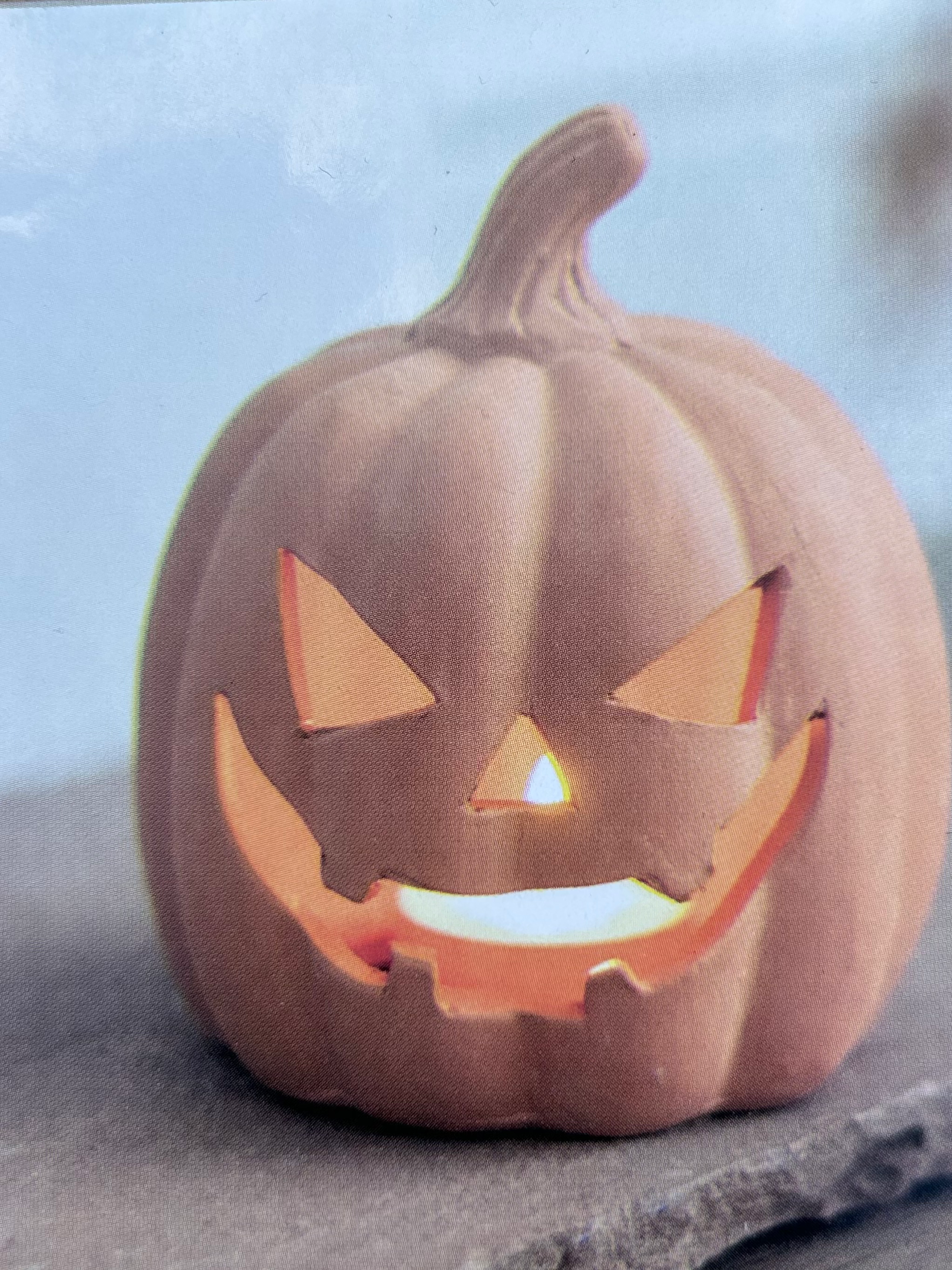 Spooky Halloween Terracotta Pumpkin Face Jack-O-Lantern with tea light