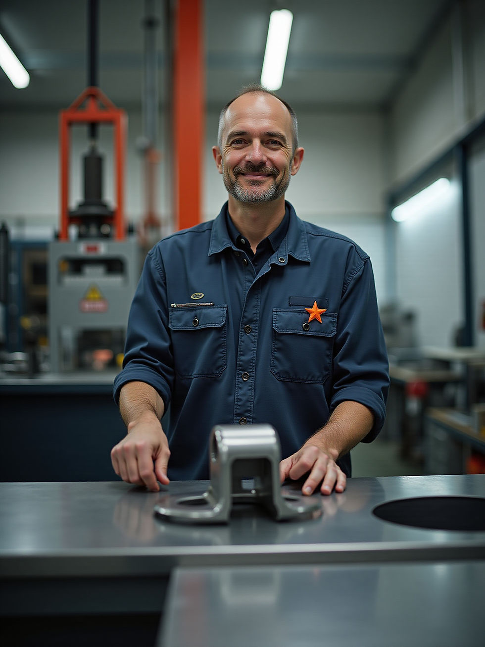 Close-up view of a metal fabrication workshop with various tools and equipment