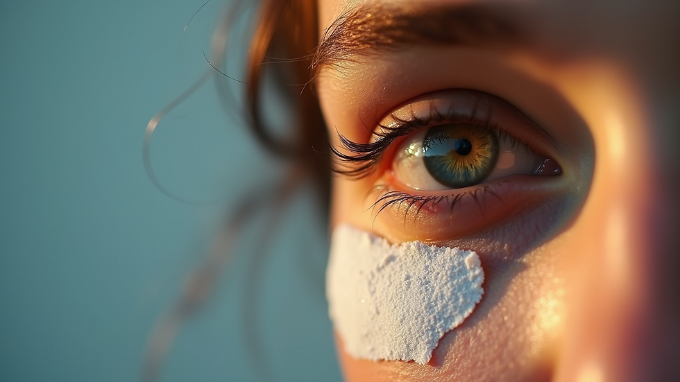 Close-up view of a warm compress on an eye