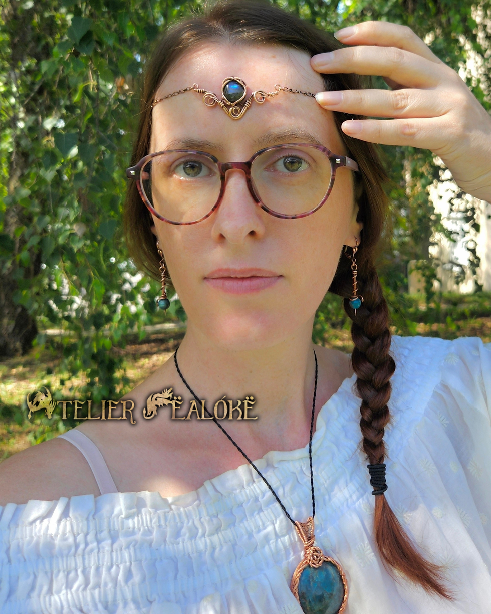 Miniature : [2en1] Pendentif & Diadème Kólga - Labradorite