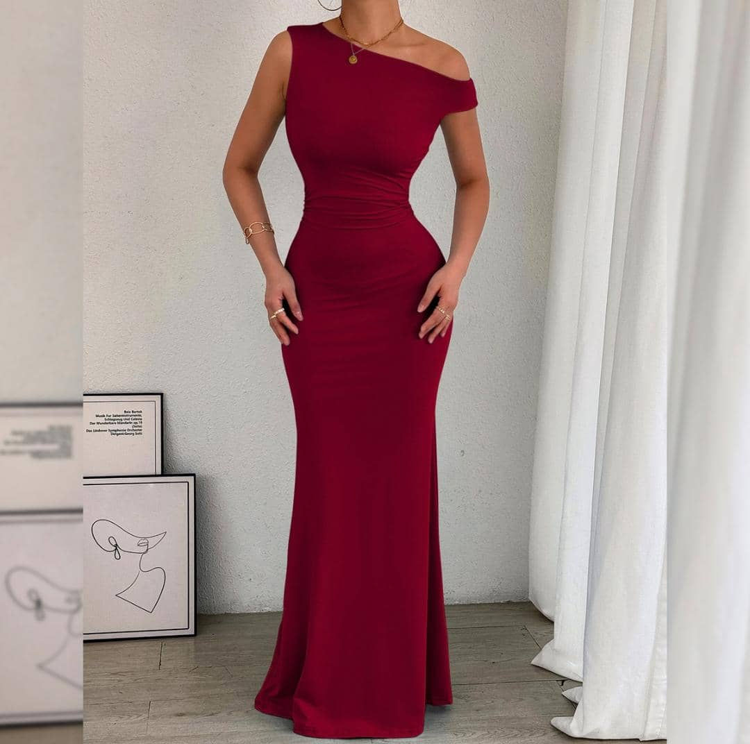 Burgundy Elegance Ruched Gown