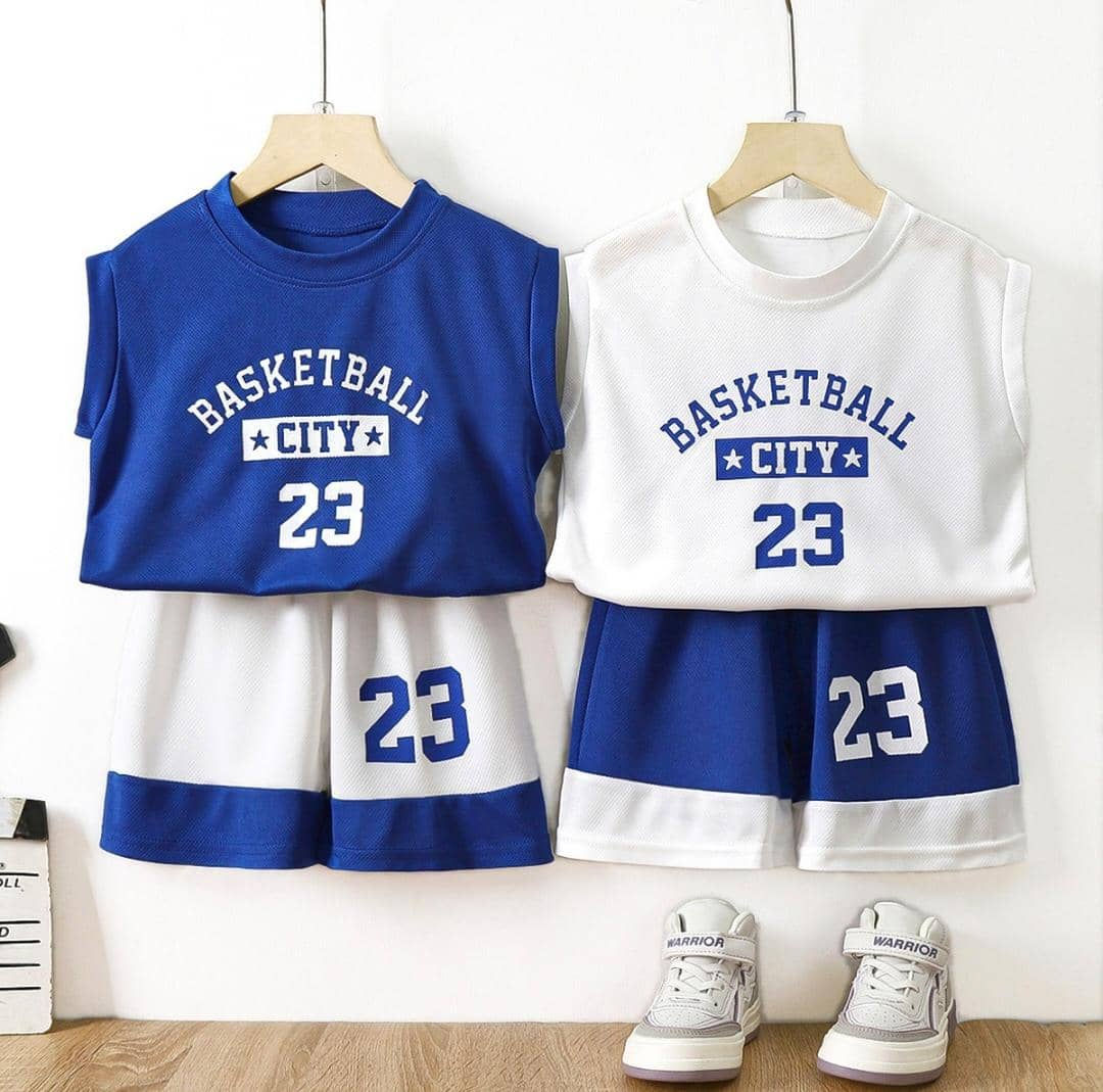 Basketball graphic color-block set (blue and white)