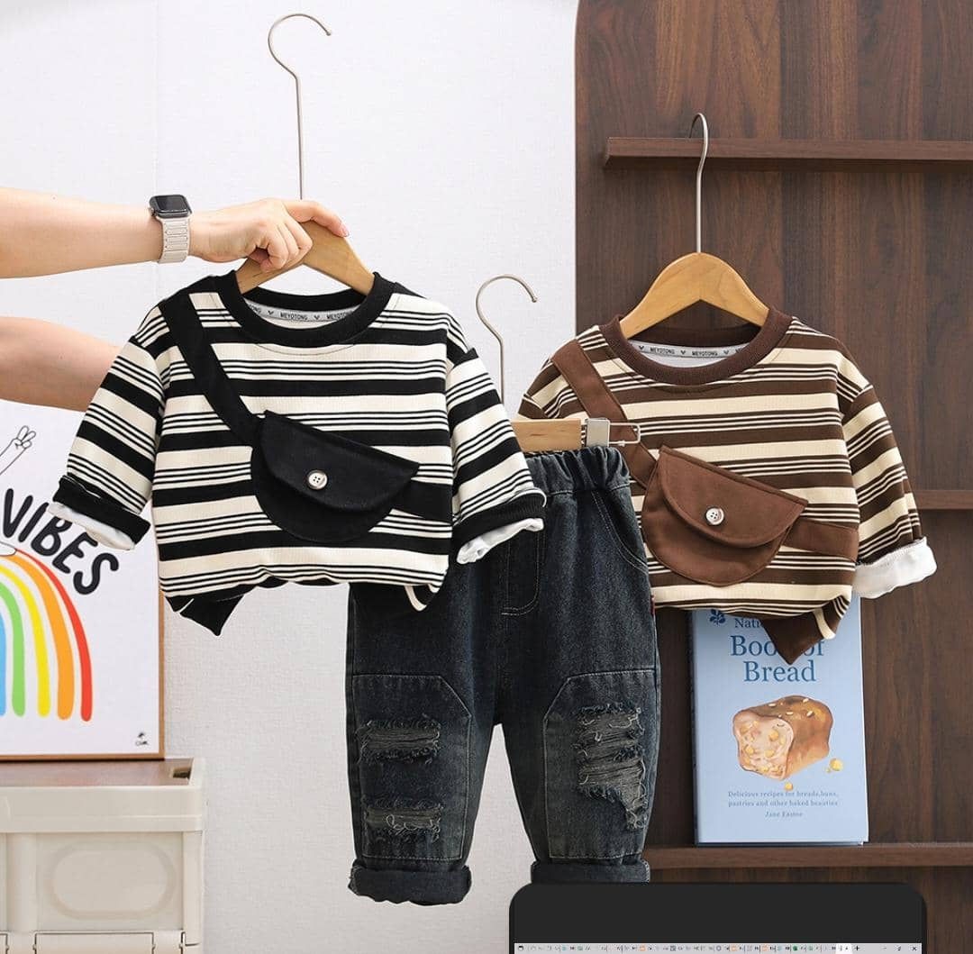 Striped Faux Crossbody Denim Outfit