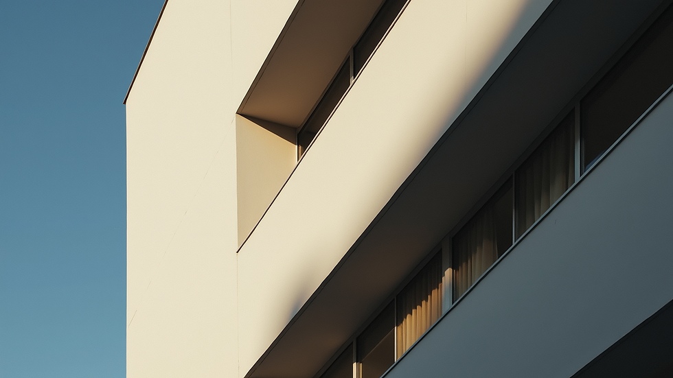 Close-up view of a building corner emphasizing sharp angles and contrasting shadows