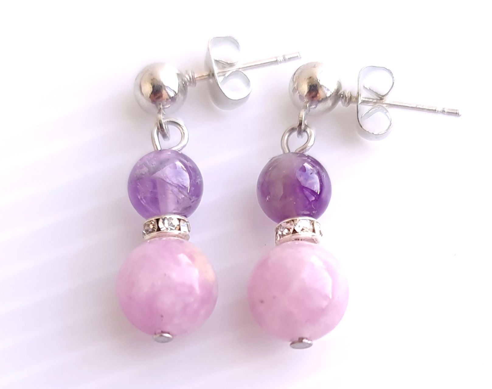 Lepidolite & Amethyst Stud Earrings – Calming Clarity