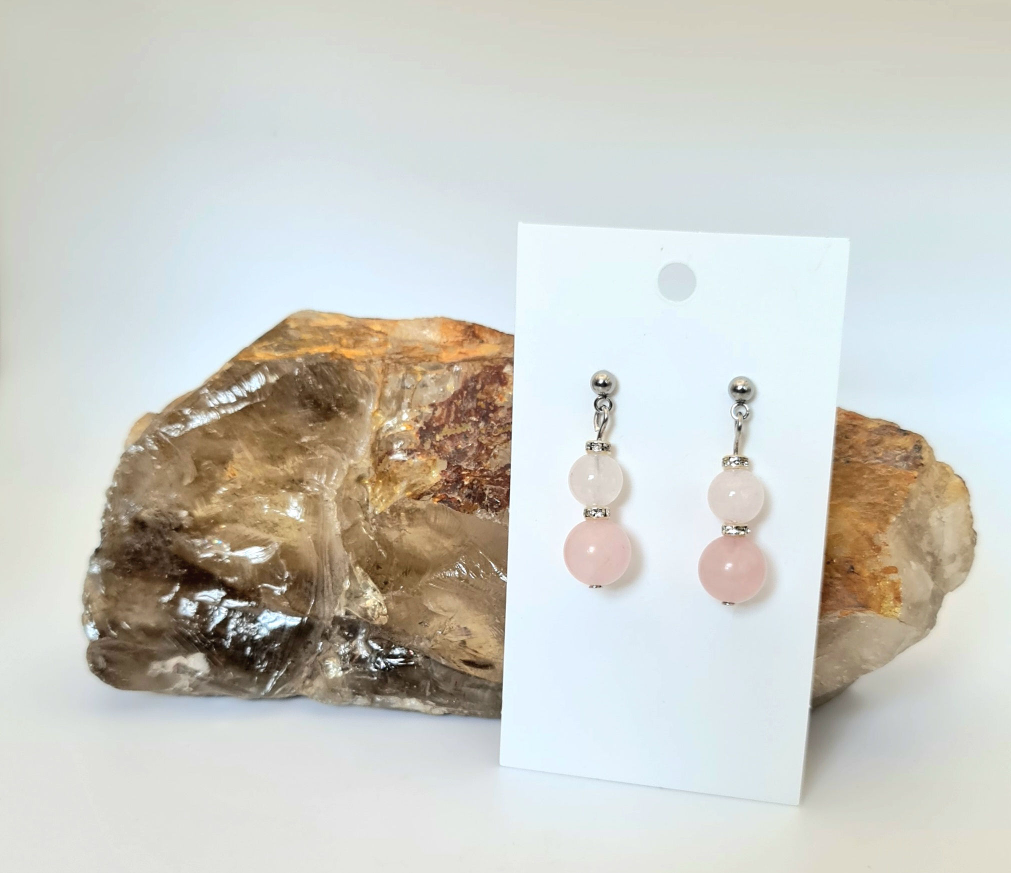 Rose Quartz Stud Earrings – Handmade with Love