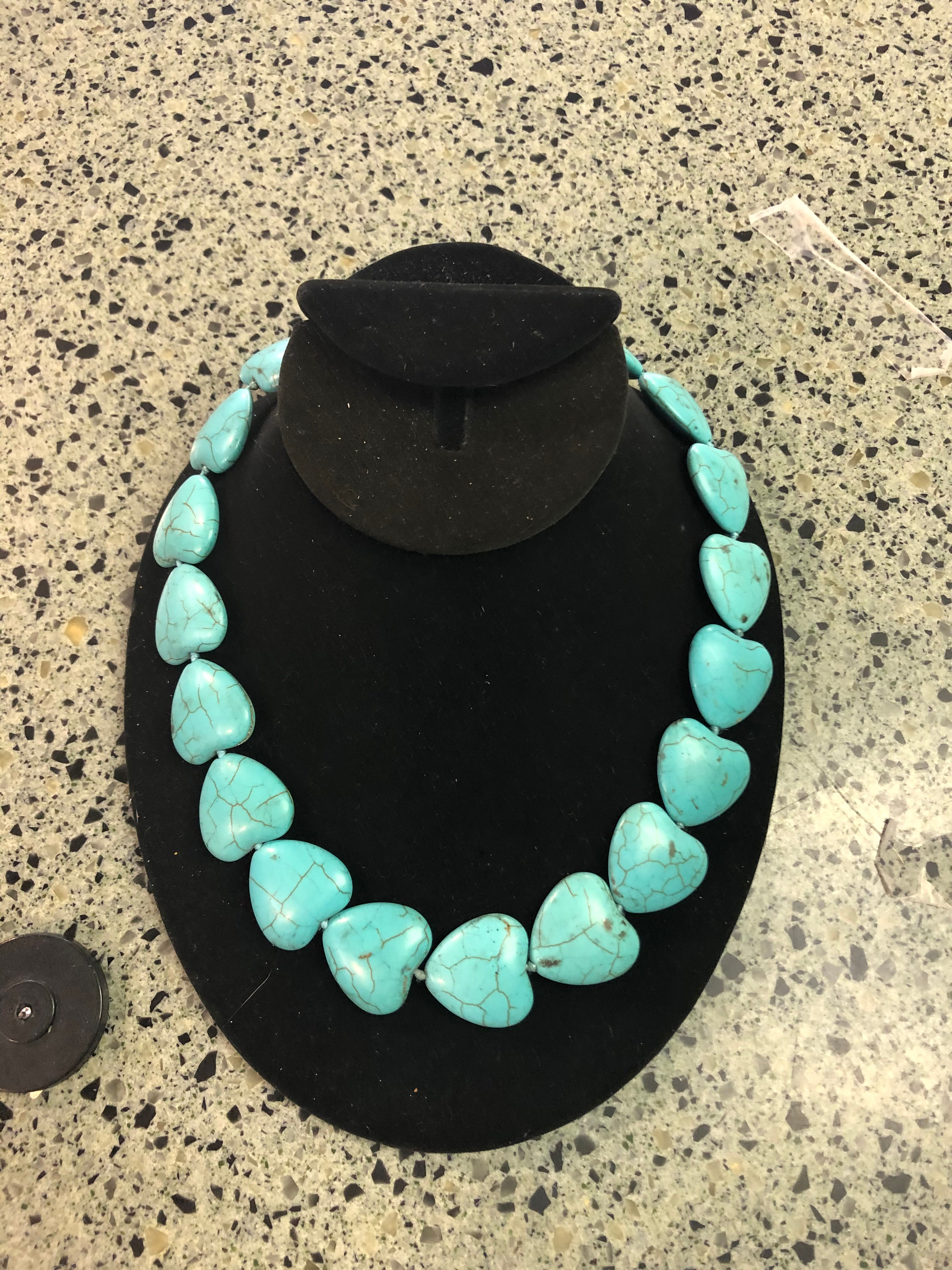 Heart Shaped Turqoise Colored Stone Necklace Made of Howlite