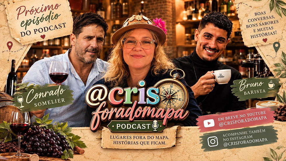 Conrado Escudero, sommelier, e Bruno Soares, barista, são os convidados do podcast Cris Fora do Mapa para uma conversa sobre café, vinho e histórias profissionais.
