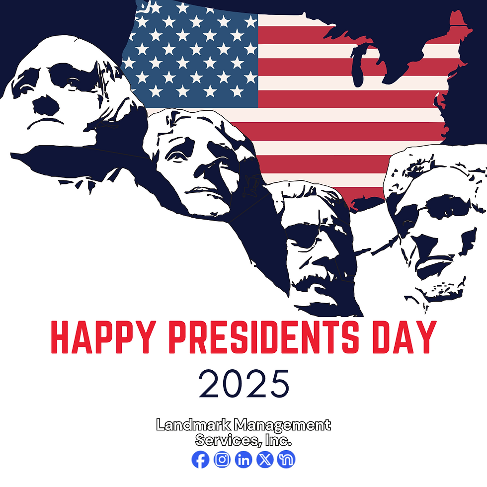 Presidents Day poster by Landmark Management Services, Inc.