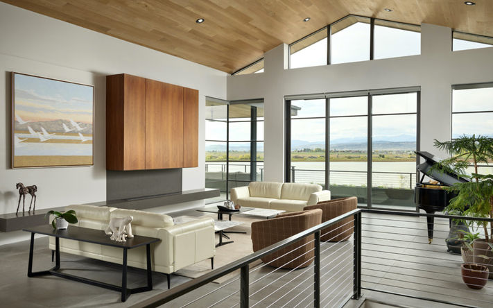 modern custom home golf course living room