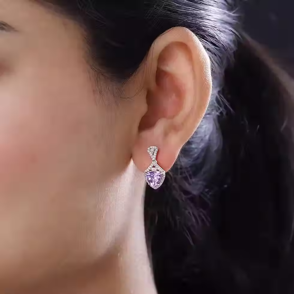 AAA Rose De France Amethyst and White Zircon Earrings Vermeil Rose Gold 2.65 ctw