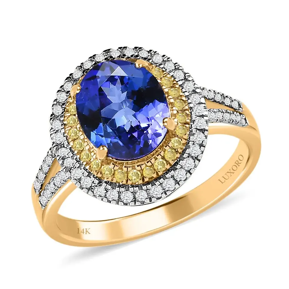 14K Yellow Gold AAA Tanzanite, Yellow and White Diamond (I2-I3) Sz 8 2.75 ctw