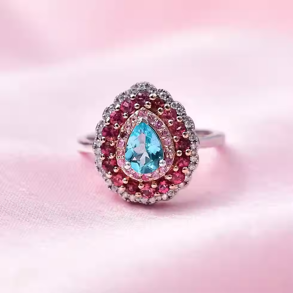 Thumbnail: Madagascar Paraiba Apatite and Multi Gemstone Ring in Vermeil RG and Platinum