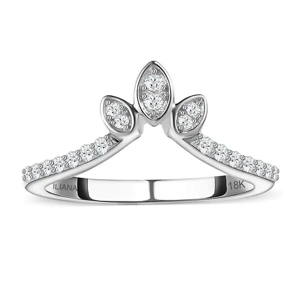 Iliana 18K White Gold Diamond (G-H, SI) Floral Chevron Band Ring Size 7