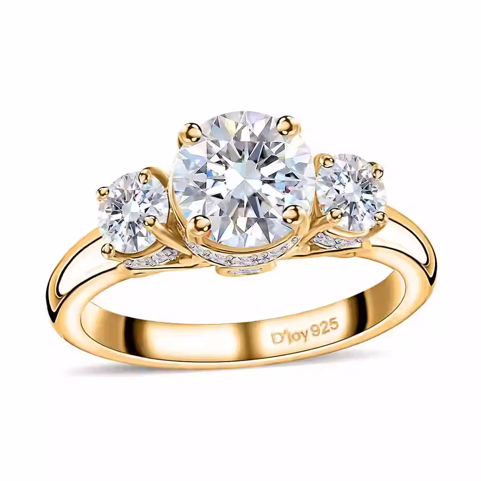 Moissanite (Rnd 7mm) Ring in Vermeil Yellow Gold (Size 8.0) 2.00ctw