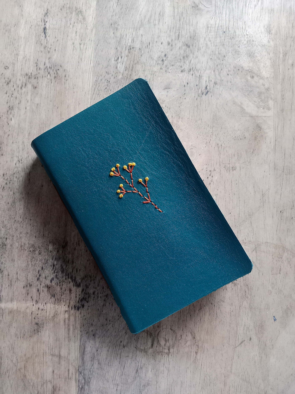 Thumbnail: Green Pocket Leather Journal w/ Floral Embroidery