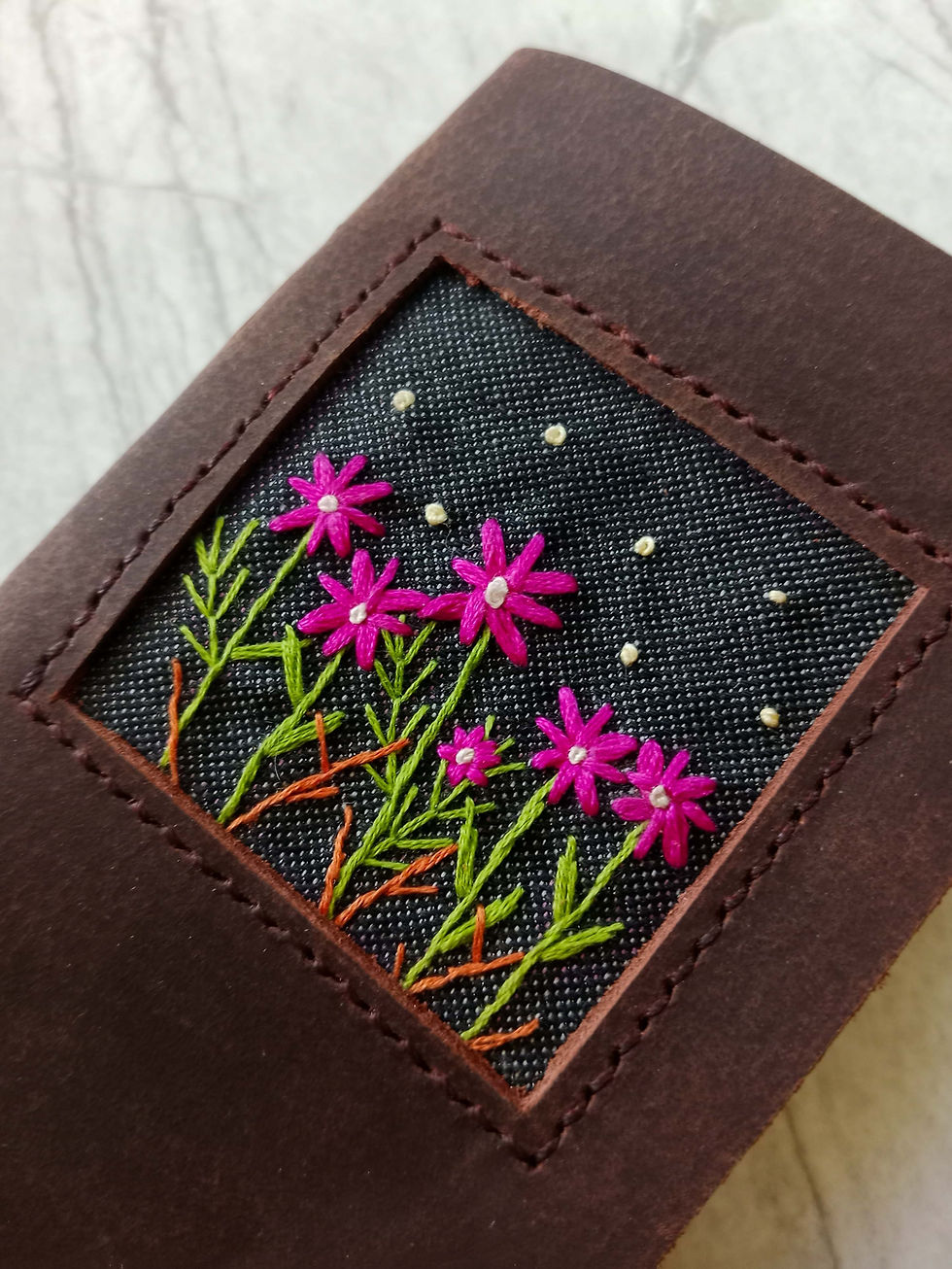 Thumbnail: Hand-Embroidered Floral Pocket Journal #17