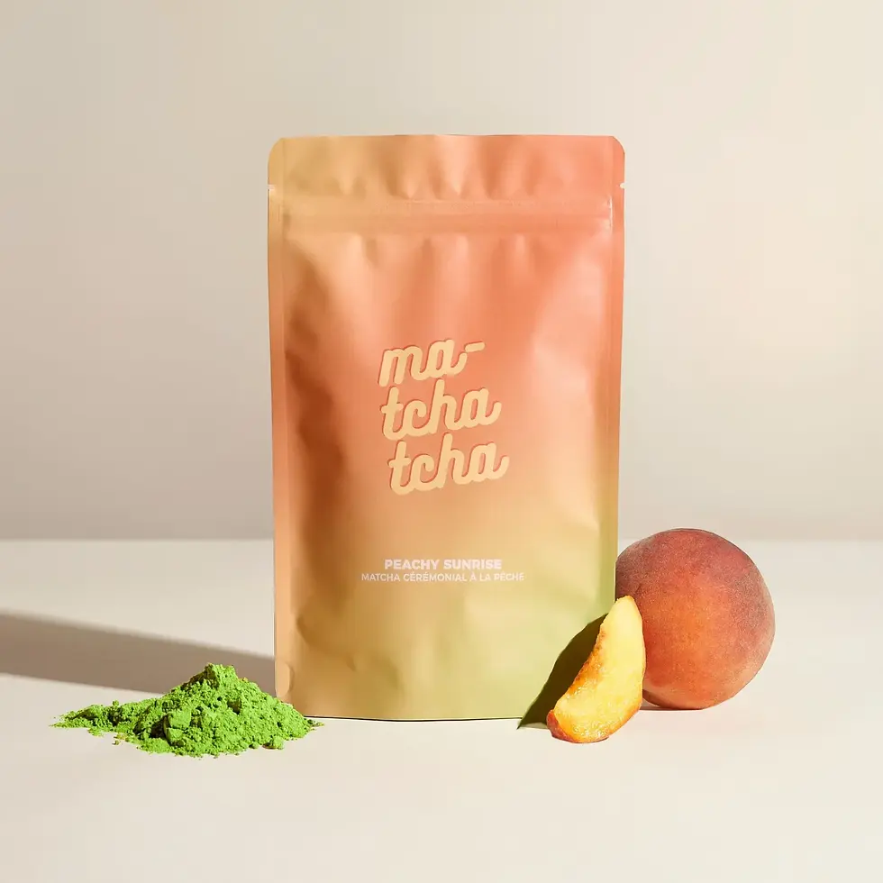 Thé matcha de qualité "Ceremonial Top Grade". naturellement aromatisé à la pêche