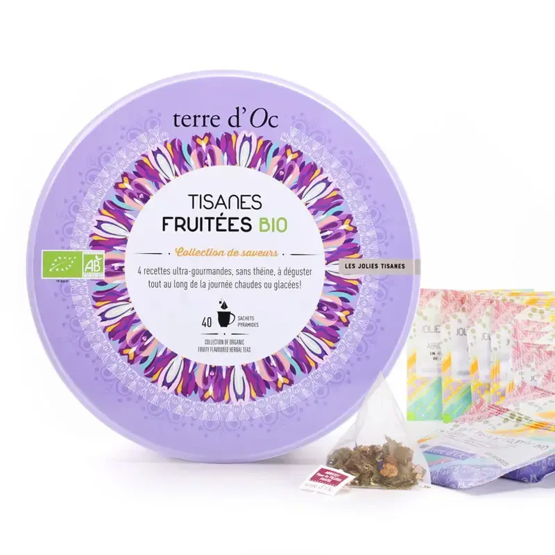 Des tisanes gourmandes 100% bio, 100% sans théine, 100% raffinées... Des recettes délicates, mêlant fruits, fleurs, plantes
