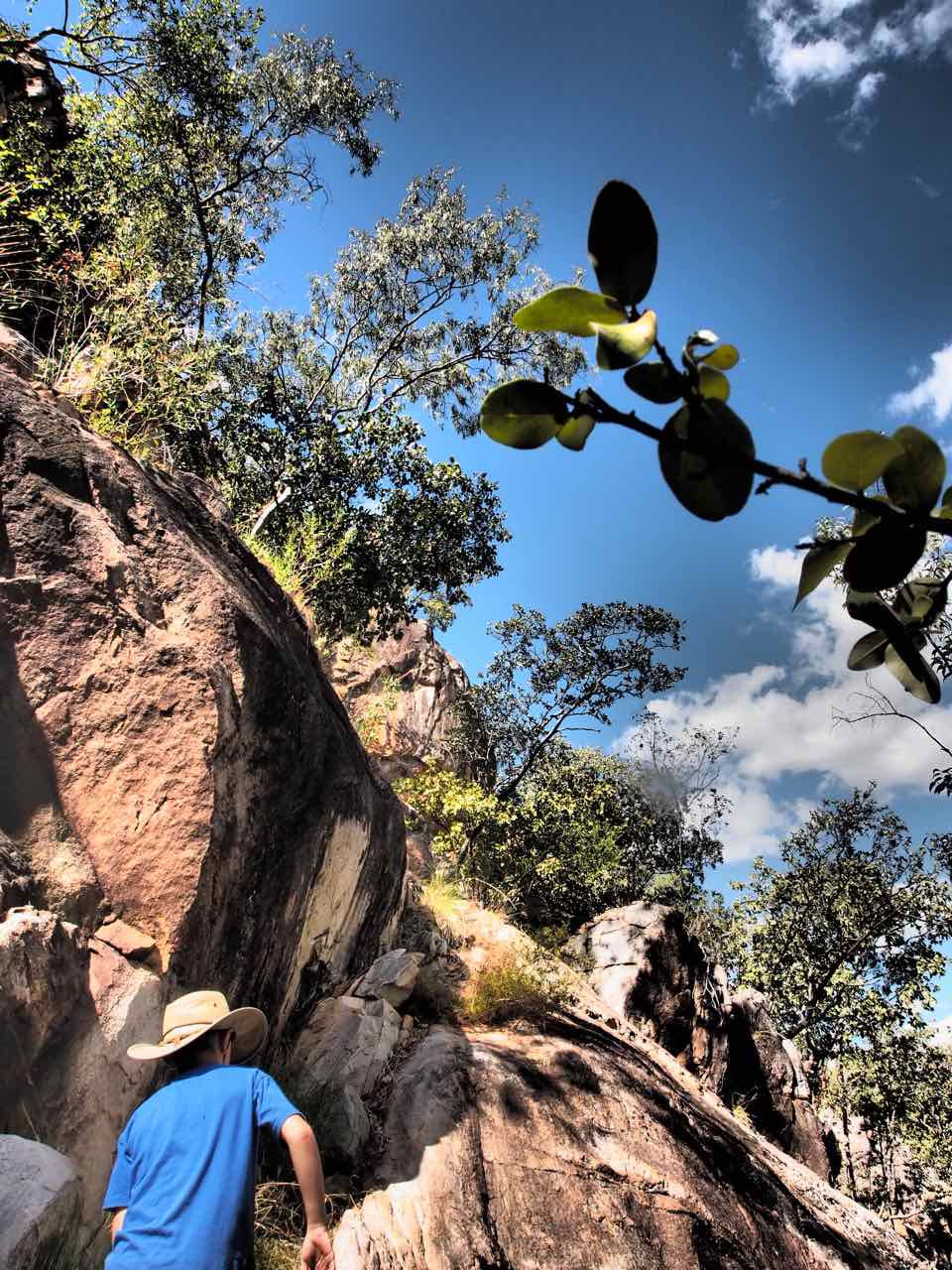 climbing up to the top of Gunlom