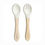 Thumbnail: a cream wooden and silicone spoon and fork cutlery set for a baby