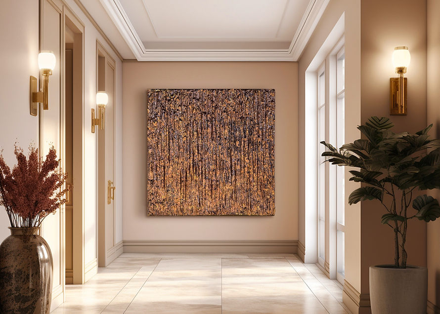 abstract textured painting on canvas with bronze leaf, luxury contemporary wall art by Cristina Simeoni