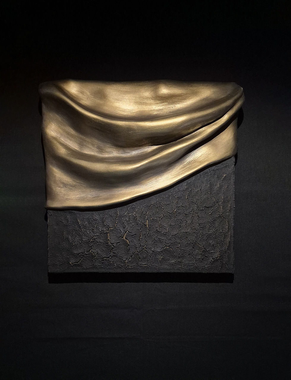 abstract sculptural wall art, bronze and black colors, luxury painting