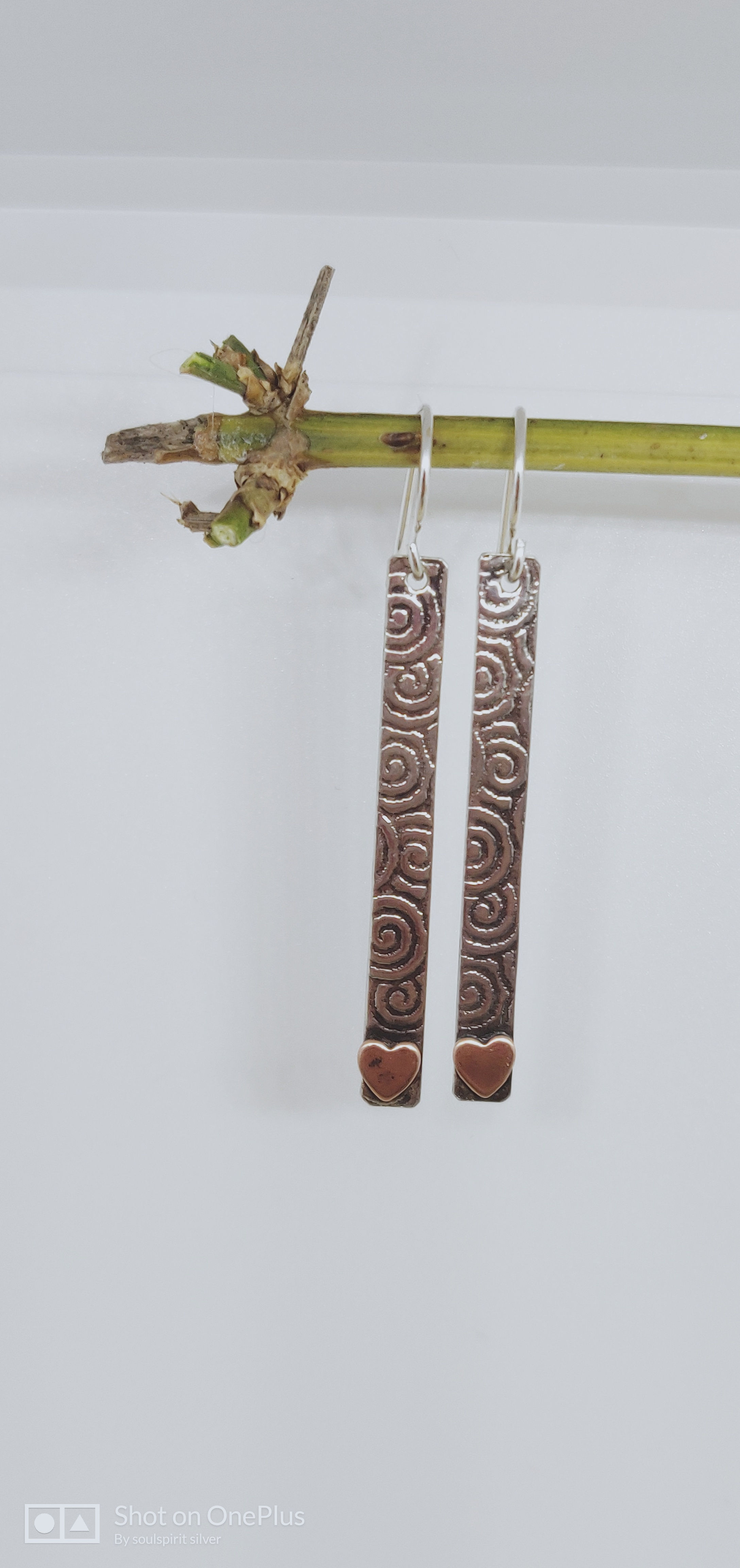 Sterling silver drops with copper hearts