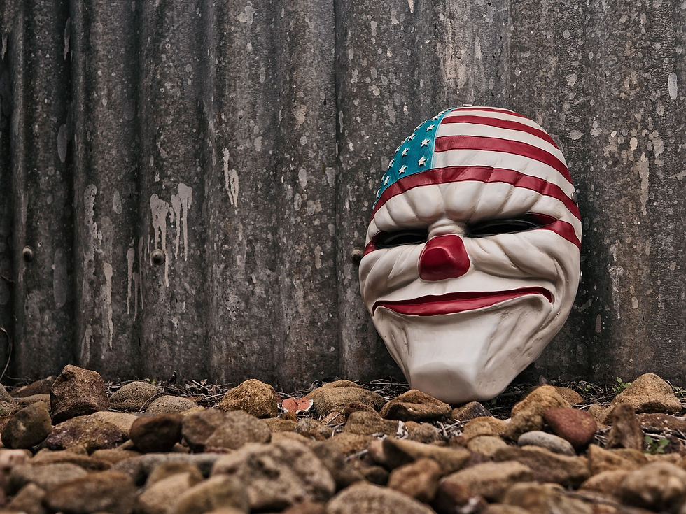 Creepy clown mask with American Flag painted