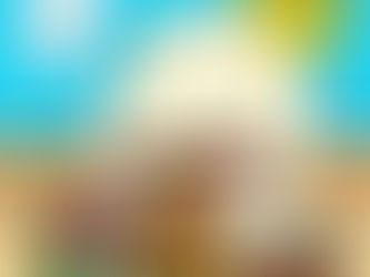 Cartoon character joyfully eating a large plate of fried chicken and vegetables at a table, with a blue background and thought bubble.