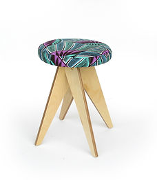 wooden stool with african wax print fabric