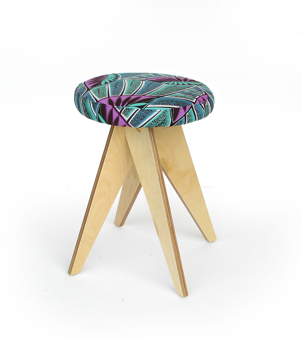 wooden stool with african wax print upholstery