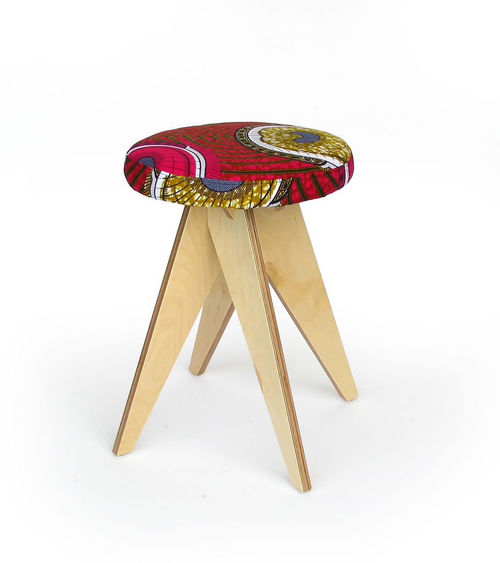 wooden stool with african wax print upholstery