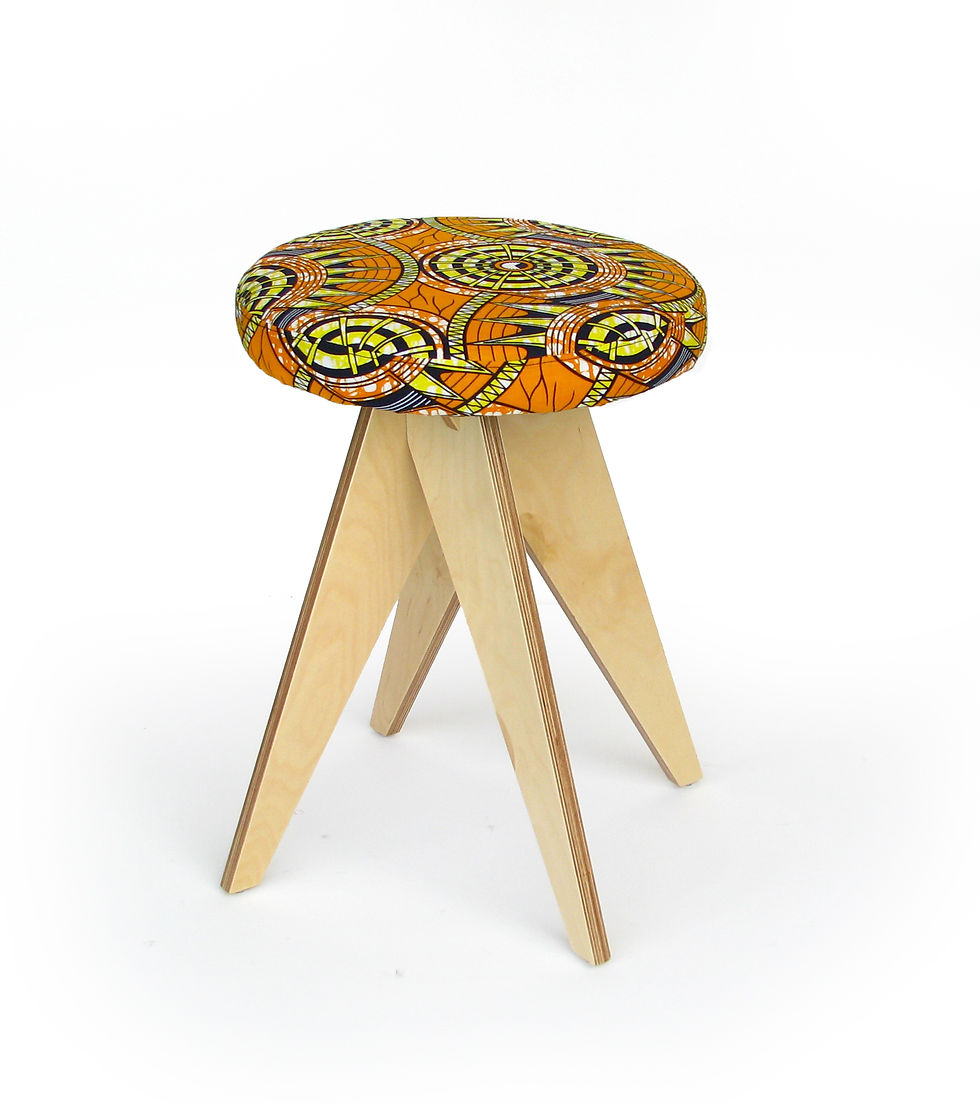 wooden stool with african wax print upholstery