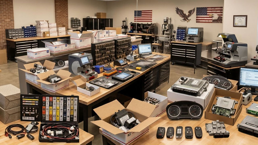 Locksmith workshop for mail-in key replacement services.