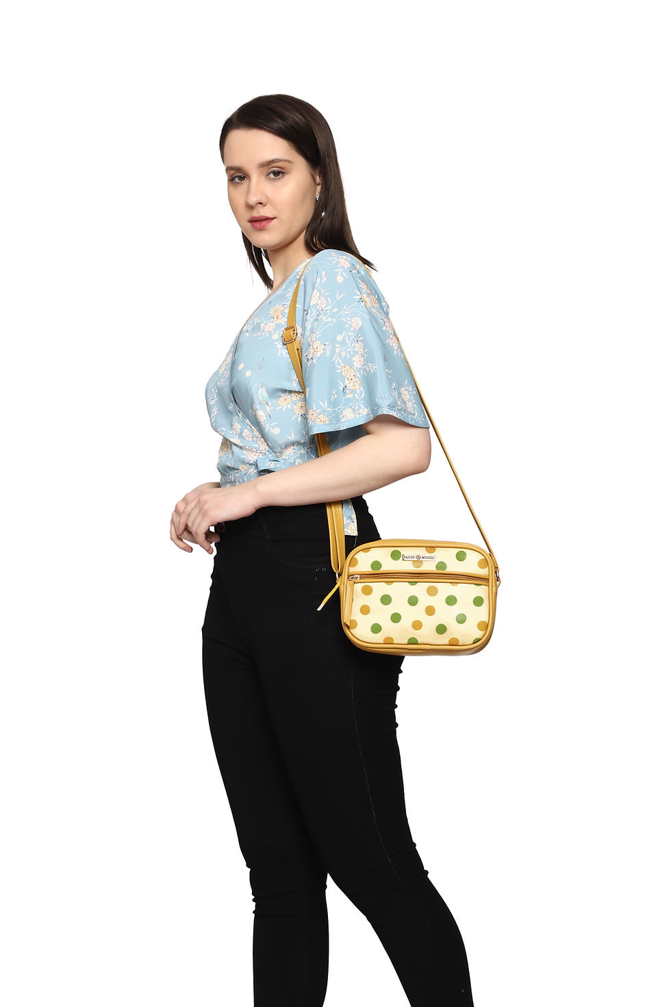 थंबनेल: Sacci Mucci Boxy Shoulder Sling Crossbody Bag for Women - Cute Polka