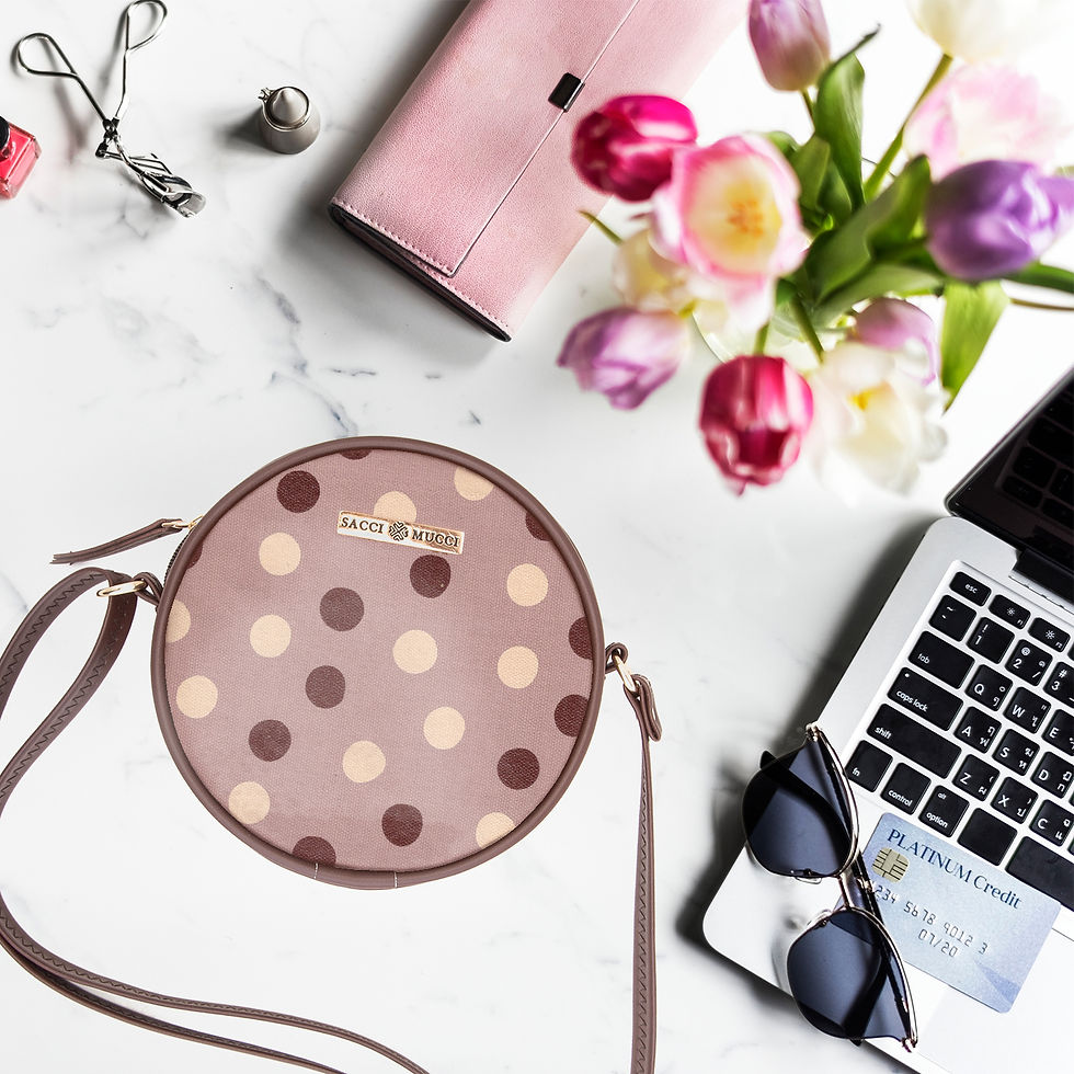 Thumbnail: Sacci Mucci Round Sling Bag, Printed Sling Bag For Girls - Cute Polka