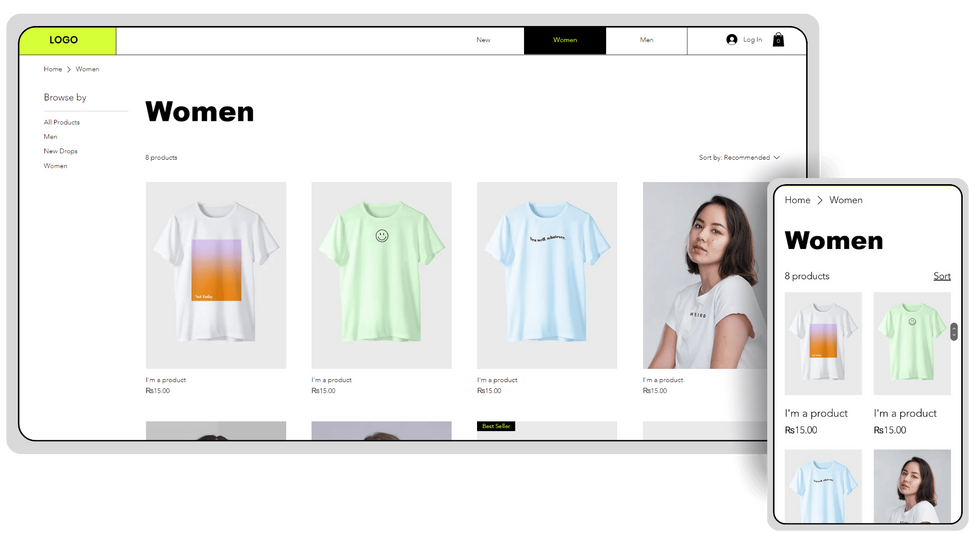Desktop & mobile layout of the website template product page.