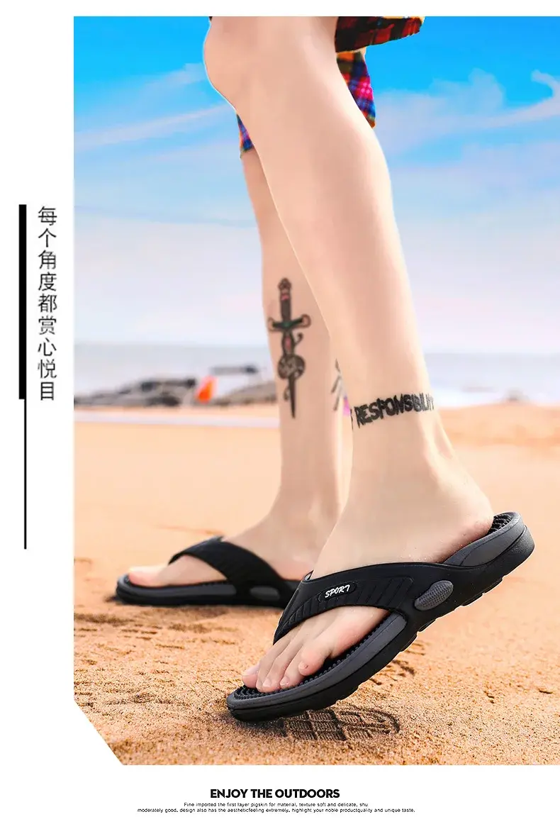 Miniature : Massage Flip Flops for Men Summer Breathable Beach Shoes Sandals Men Luxury Flip